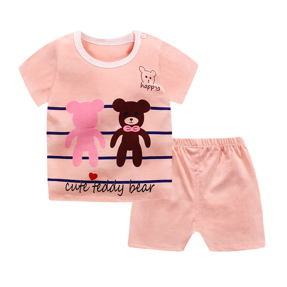 Pink Cartoon Summer Baby Boy Sets Baby Girl Sets